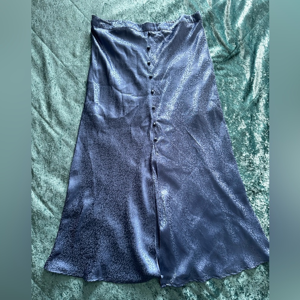 Blue Satin Midi Skirt